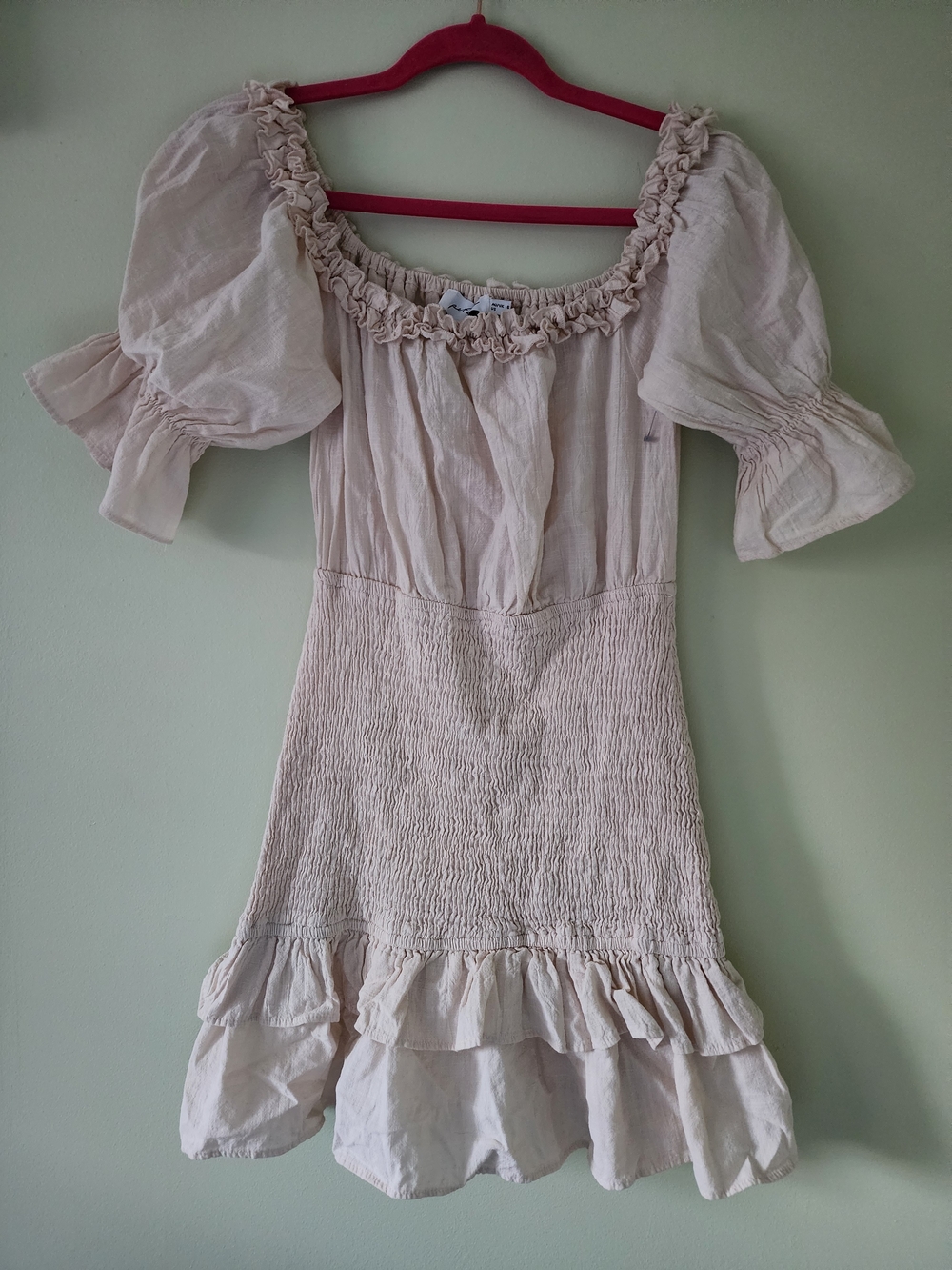 Petal & Pup Light Cream Puff-Sleeve Smocked Mini Dress